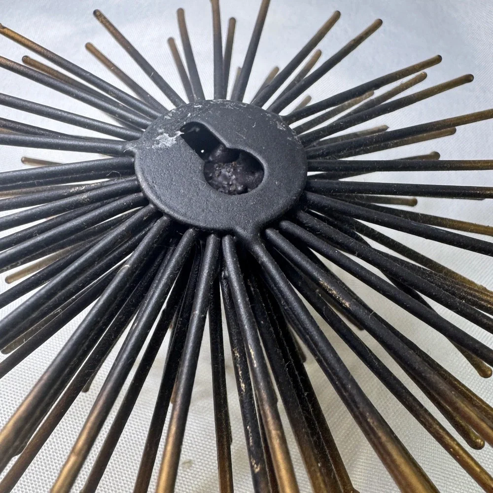 Set of 2 Metal Sea Urchin Starburst Wall Art Gold Black MCM Atomic Decor 6